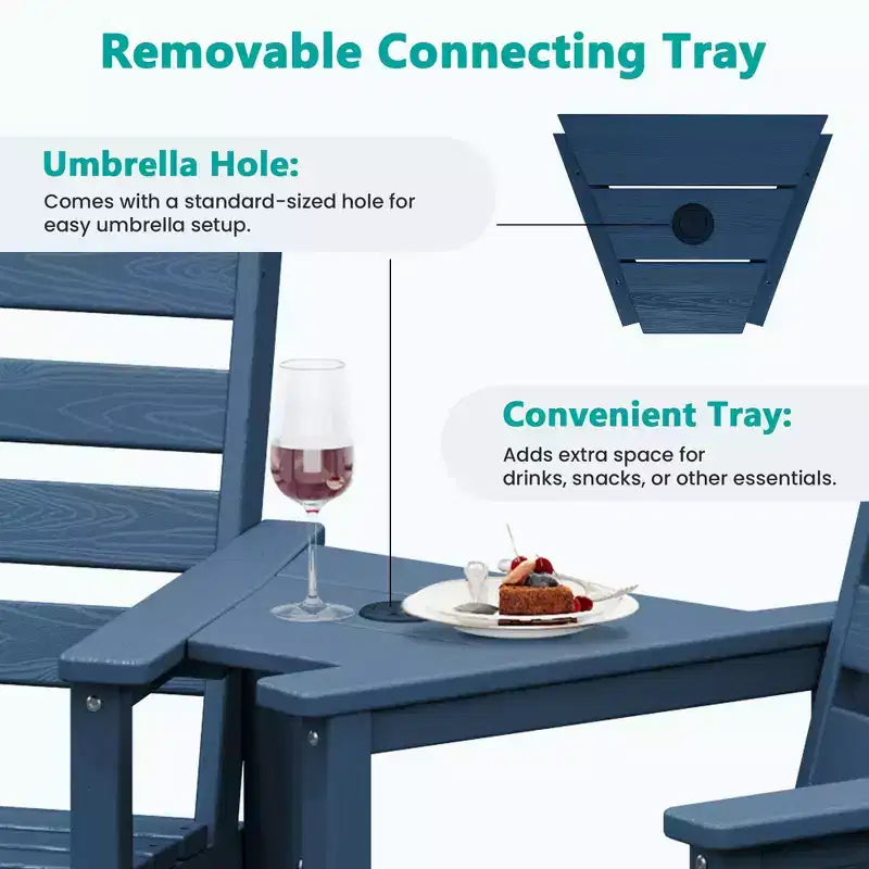 Causeuse de bar Hyleory en PEHD de type Adirondack avec table d'appoint intégrée, chaise double d'extérieur 2 places