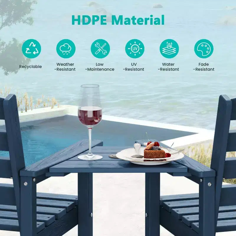 Causeuse de bar Hyleory en PEHD de type Adirondack avec table d'appoint intégrée, chaise double d'extérieur 2 places