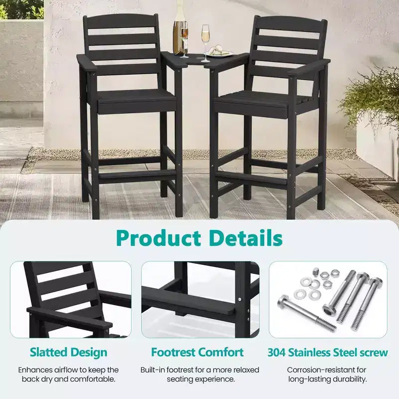 Causeuse de bar Hyleory en PEHD de type Adirondack avec table d'appoint intégrée, chaise double d'extérieur 2 places