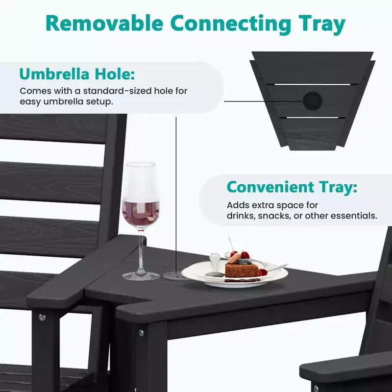 Causeuse de bar Hyleory en PEHD de type Adirondack avec table d'appoint intégrée, chaise double d'extérieur 2 places