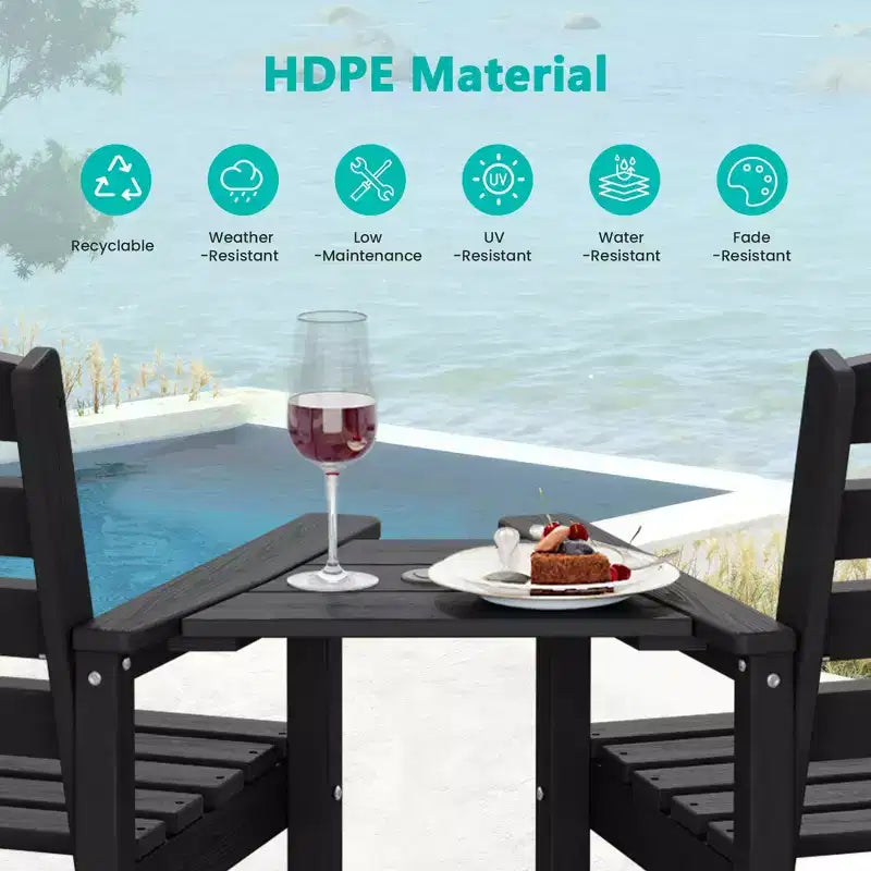 Causeuse de bar Hyleory en PEHD de type Adirondack avec table d'appoint intégrée, chaise double d'extérieur 2 places