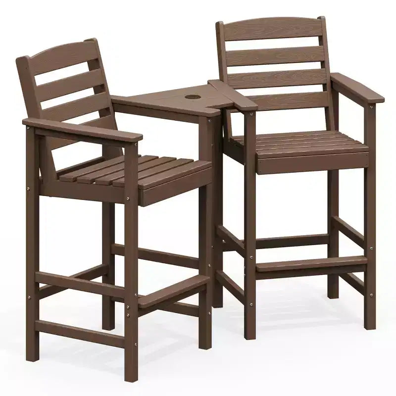Hyleory HDPE Adirondack Bar Height Loveseat with Built-In Side Table, 2-Person Outdoor Double Chair