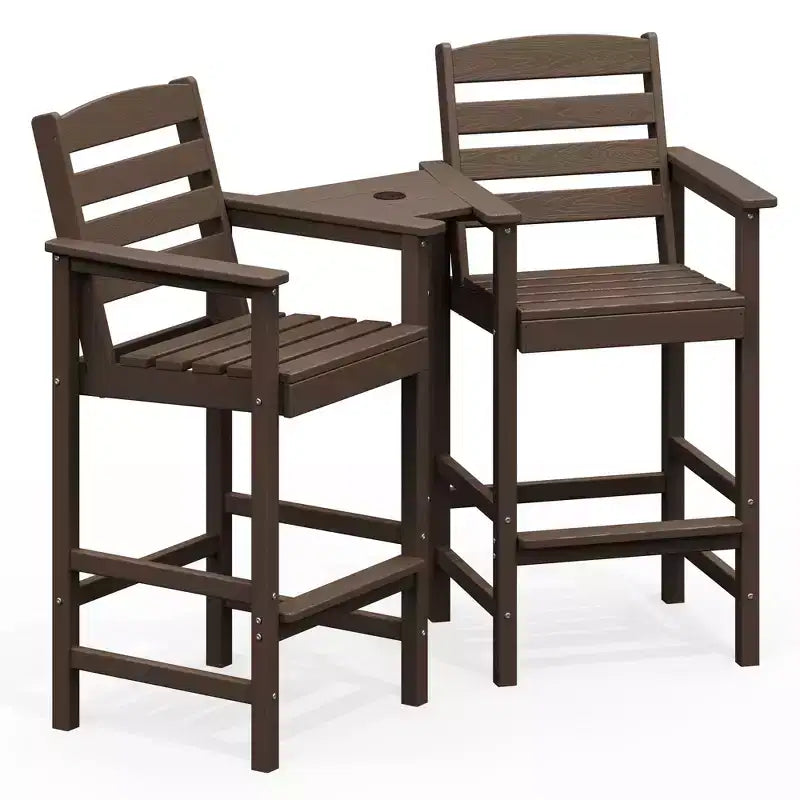 Hyleory HDPE Adirondack Bar Height Loveseat with Built-In Side Table, 2-Person Outdoor Double Chair