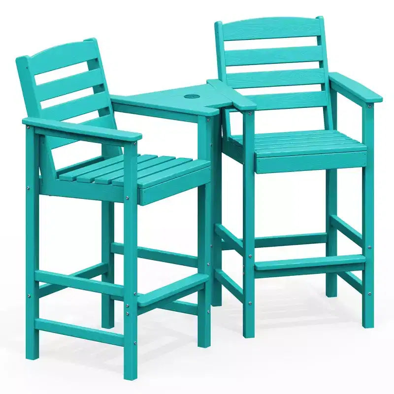 Hyleory HDPE Adirondack Bar Height Loveseat with Built-In Side Table, 2-Person Outdoor Double Chair