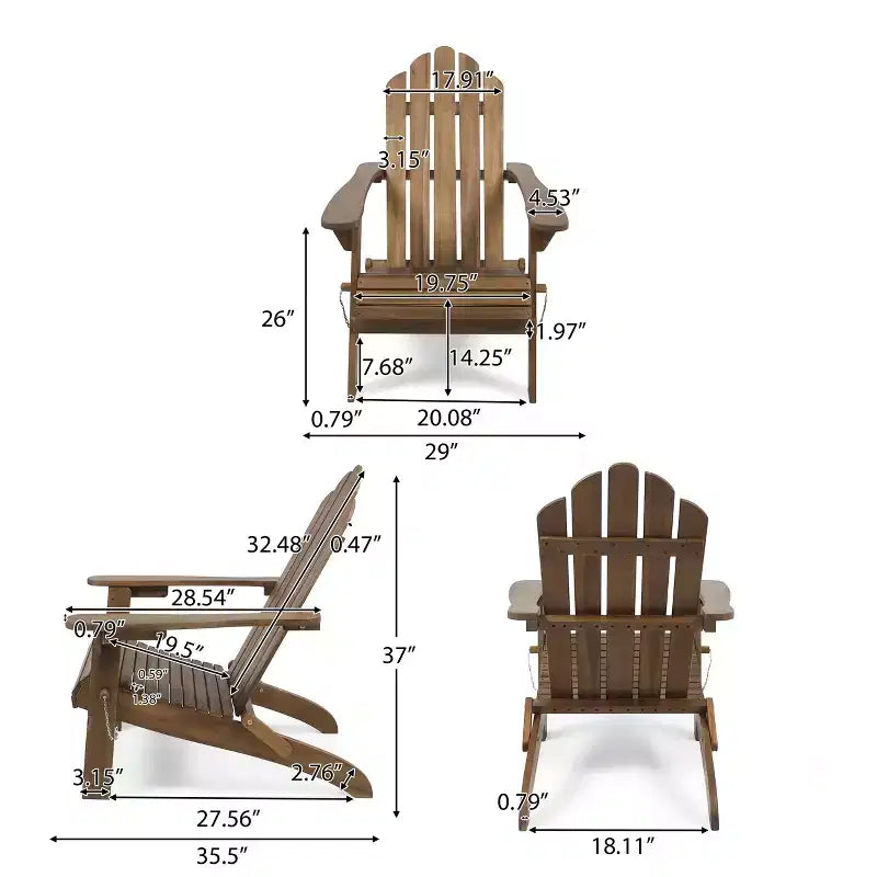 GDFStudio Cara Outdoor Acacia Wood Folding Adirondack Chair
