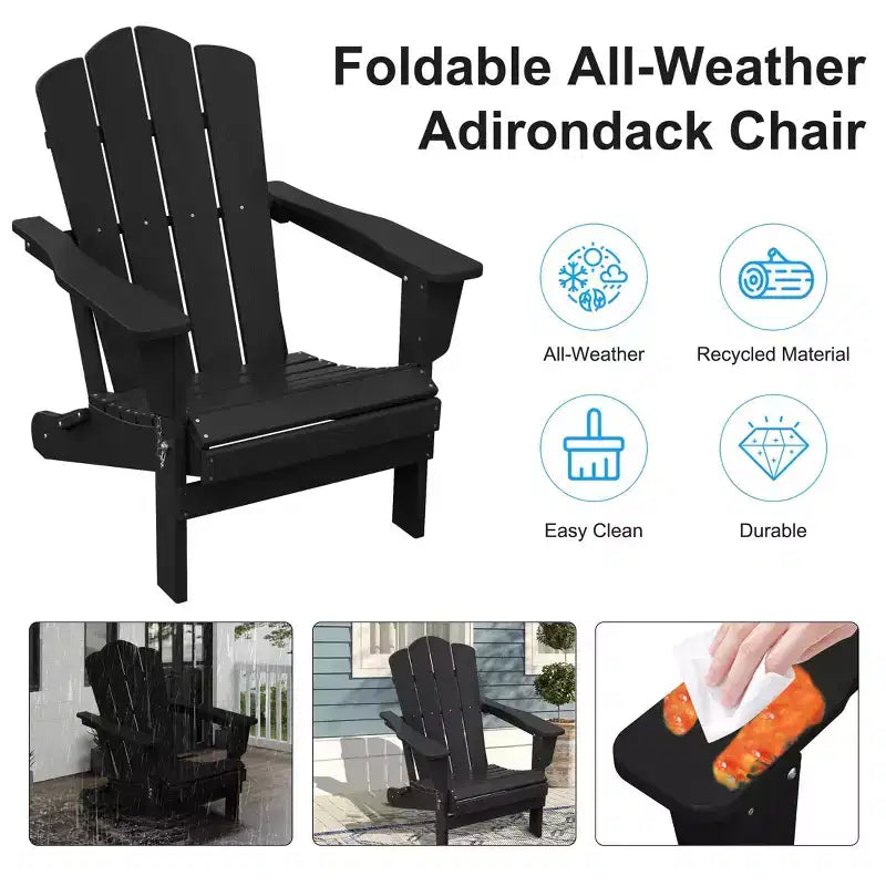 Hyleory HDPE Outdoor Patio Chair, Folding Adirondack Chair for All Seasons