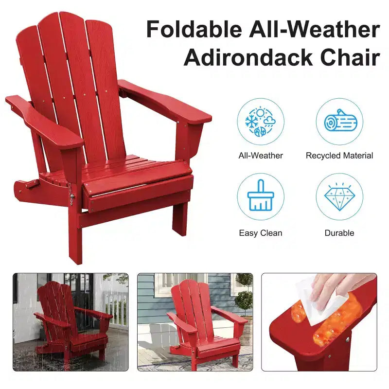 Hyleory HDPE Outdoor Patio Chair, Folding Adirondack Chair for All Seasons