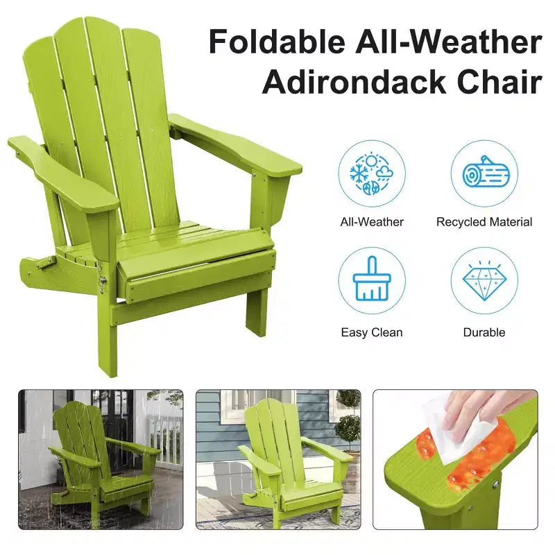 Hyleory HDPE Outdoor Patio Chair, Folding Adirondack Chair for All Seasons