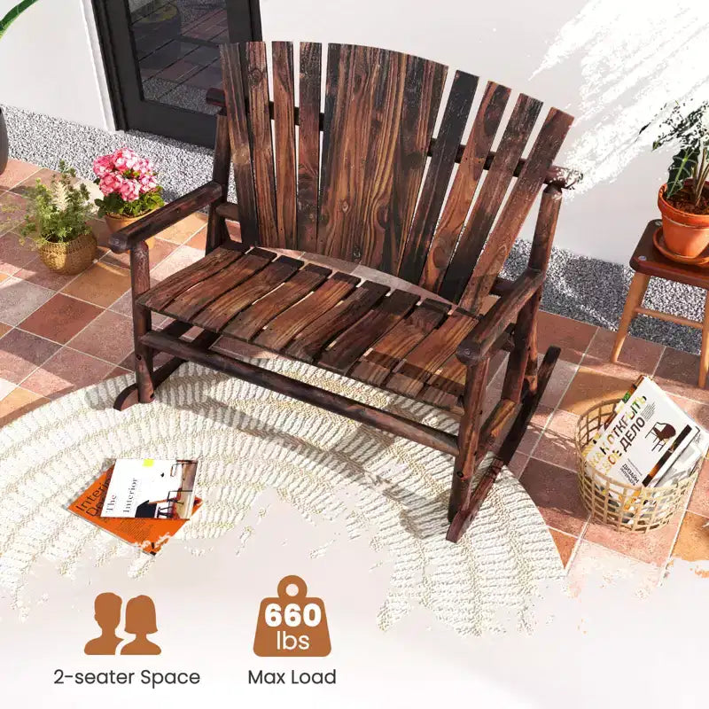 Costway 2-Person Outdoor Adirondack Rocking Chair with High Back and Slatted Seat