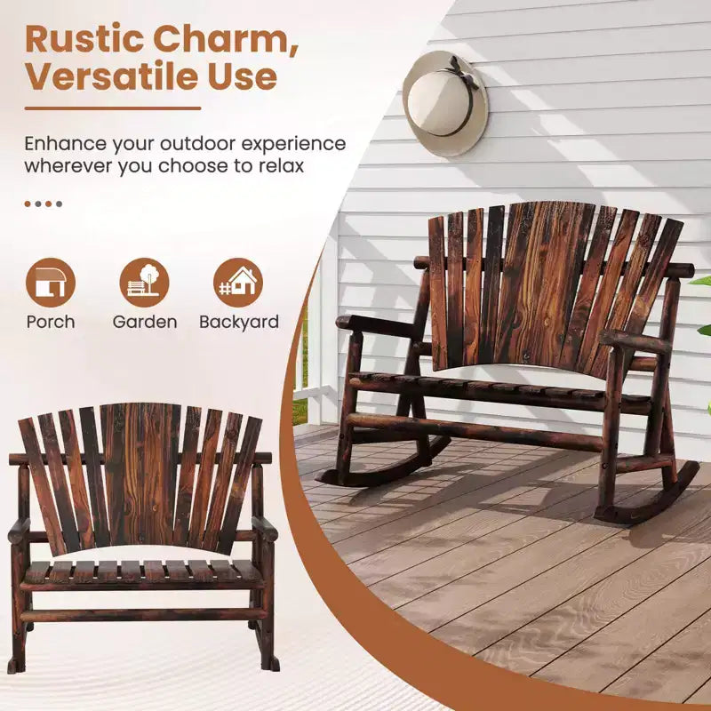 Costway 2-Person Outdoor Adirondack Rocking Chair with High Back and Slatted Seat