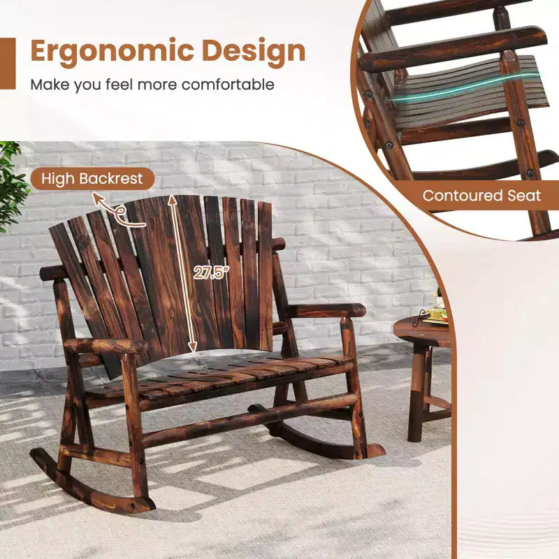 Costway 2-Person Outdoor Adirondack Rocking Chair with High Back and Slatted Seat
