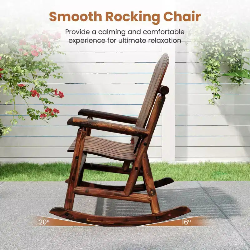 Costway 2-Person Outdoor Adirondack Rocking Chair with High Back and Slatted Seat