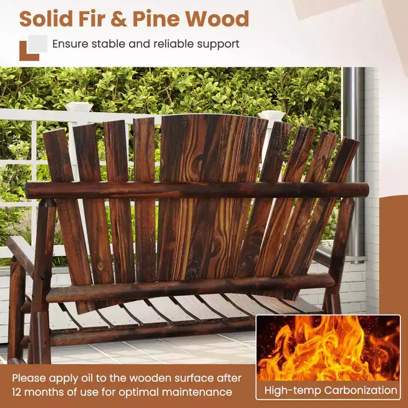 Costway 2-Person Outdoor Adirondack Rocking Chair with High Back and Slatted Seat