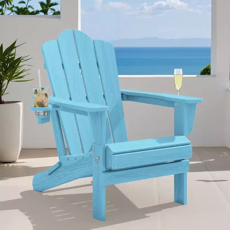 HYLEORY HDPE Folding Adirondack Chair with 2 Cup Holder - Composite Adirondack Chair