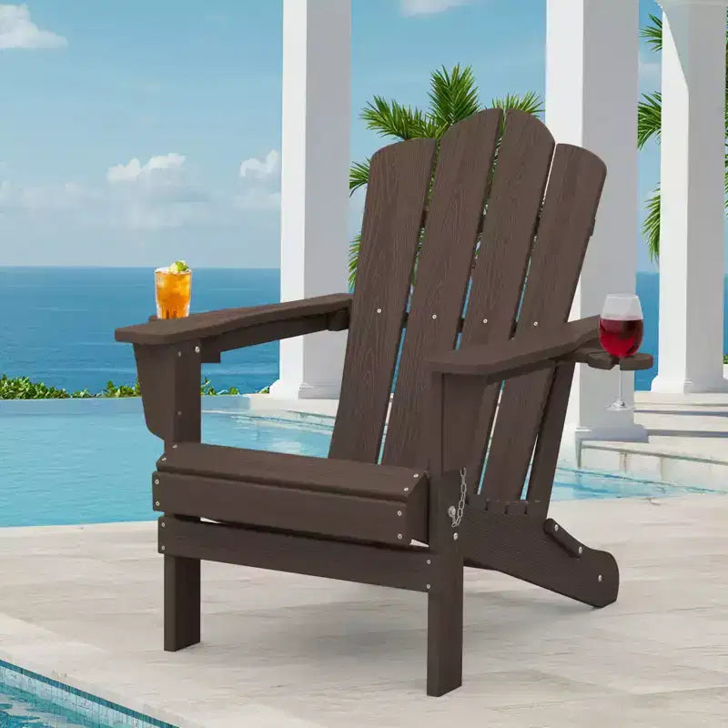HYLEORY HDPE Folding Adirondack Chair with 2 Cup Holder - Composite Adirondack Chair