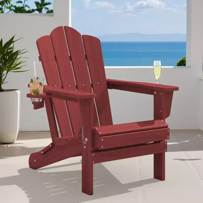 HYLEORY HDPE Folding Adirondack Chair with 2 Cup Holder - Composite Adirondack Chair