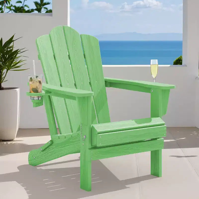 HYLEORY HDPE Folding Adirondack Chair with 2 Cup Holder - Composite Adirondack Chair