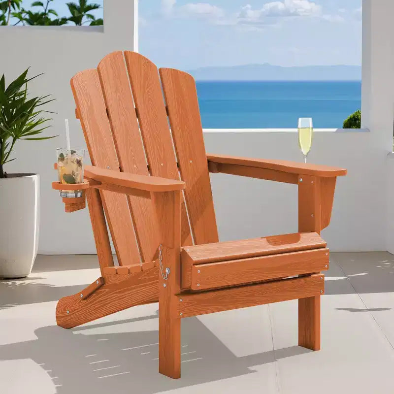 HYLEORY HDPE Folding Adirondack Chair with 2 Cup Holder - Composite Adirondack Chair