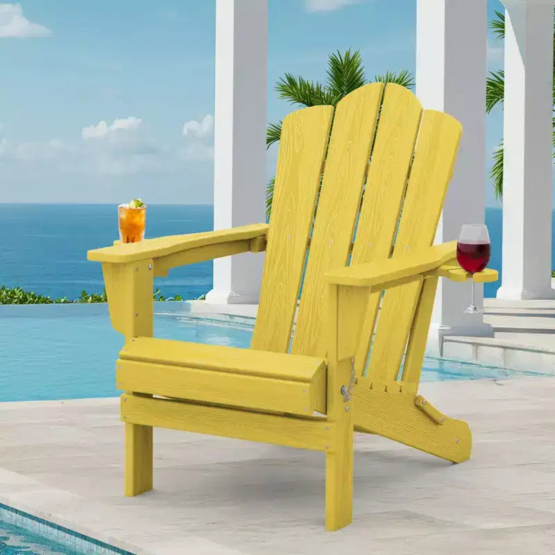 HYLEORY HDPE Folding Adirondack Chair with 2 Cup Holder - Composite Adirondack Chair