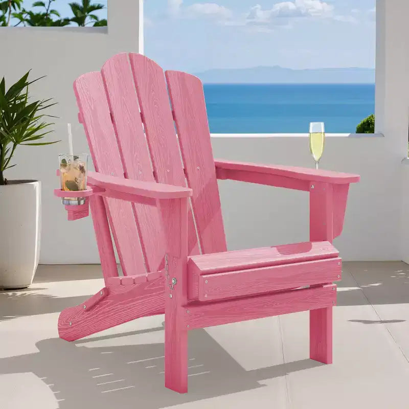 HYLEORY HDPE Folding Adirondack Chair with 2 Cup Holder - Composite Adirondack Chair
