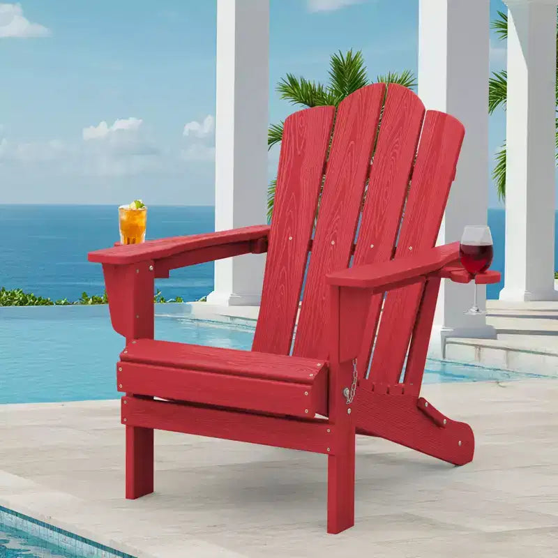 HYLEORY HDPE Folding Adirondack Chair with 2 Cup Holder - Composite Adirondack Chair