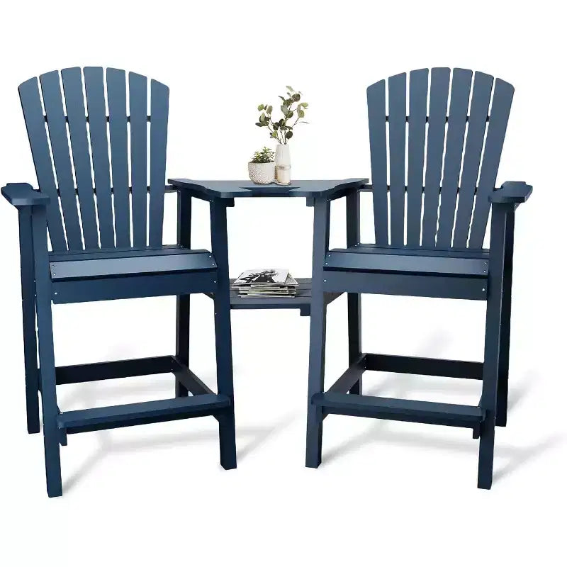 Outdoor Bar Height Adirondack Chairs with Connected Tray, Balcony Chairs, for Deck, Backyard, Outdoor Weather Resistant 2 Piece Set
