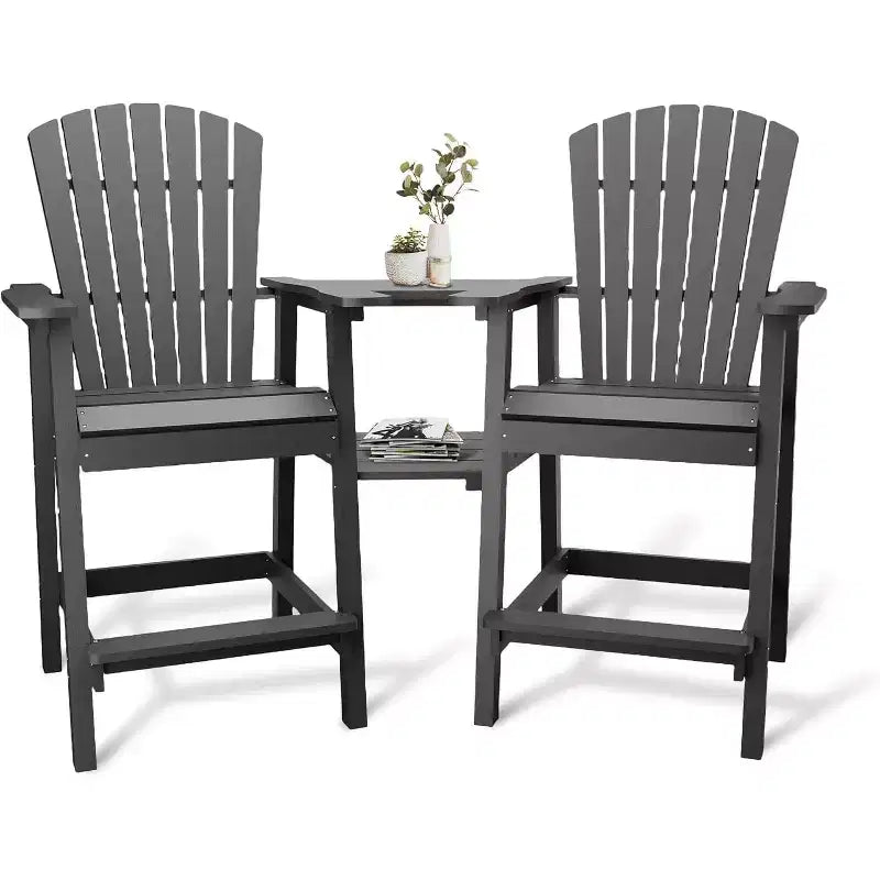 Outdoor Bar Height Adirondack Chairs with Connected Tray, Balcony Chairs, for Deck, Backyard, Outdoor Weather Resistant 2 Piece Set
