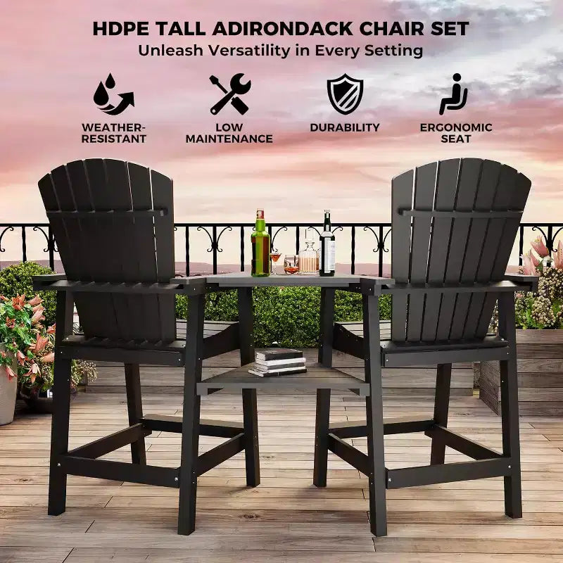 Outdoor Bar Height Adirondack Chairs with Connected Tray, Balcony Chairs, for Deck, Backyard, Outdoor Weather Resistant 2 Piece Set
