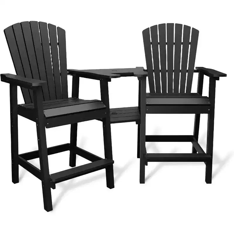 Outdoor Bar Height Adirondack Chairs with Connected Tray, Balcony Chairs, for Deck, Backyard, Outdoor Weather Resistant 2 Piece Set