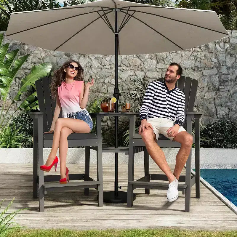 Outdoor Bar Height Adirondack Chairs with Connected Tray, Balcony Chairs, for Deck, Backyard, Outdoor Weather Resistant 2 Piece Set