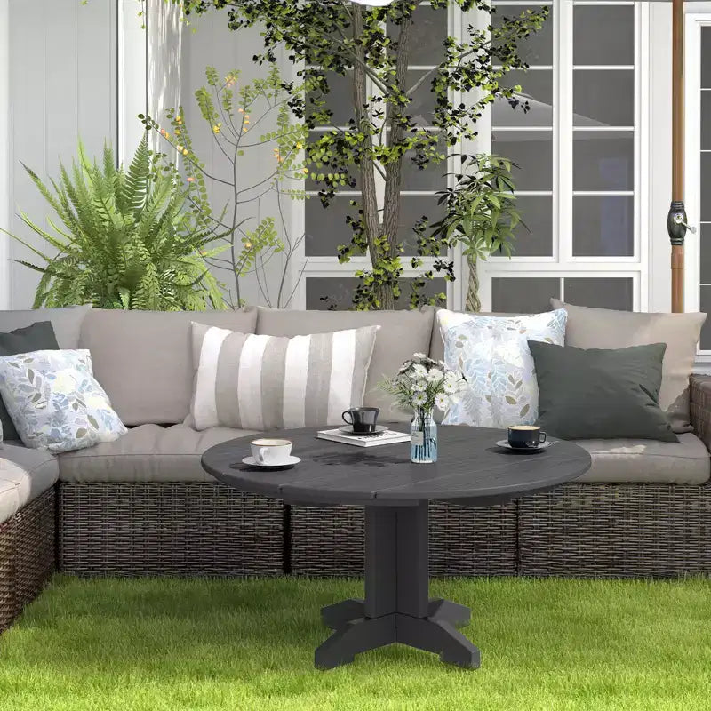 HYLEORY Outdoor Round Coffee Table, 36 Adirondack Coffee Table for Patio, Garden, Backyard