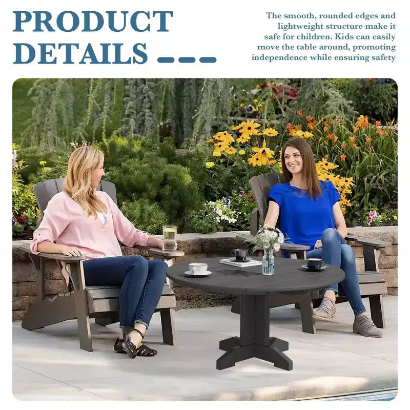 HYLEORY Outdoor Round Coffee Table, 36 Adirondack Coffee Table for Patio, Garden, Backyard
