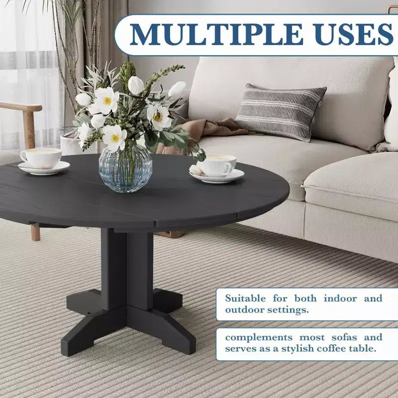 HYLEORY Outdoor Round Coffee Table, 36 Adirondack Coffee Table for Patio, Garden, Backyard