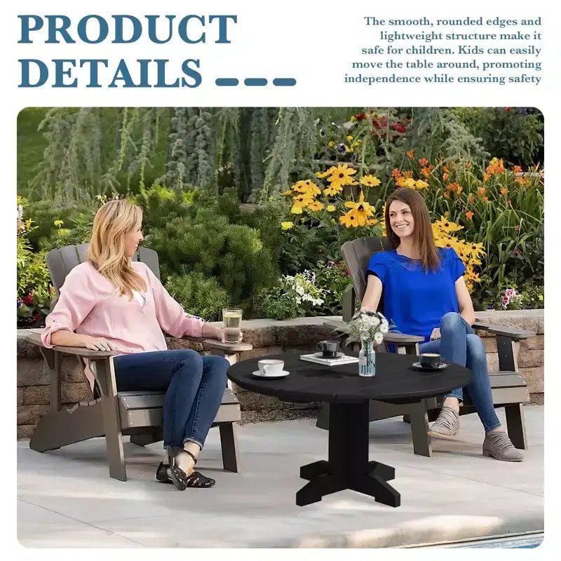 HYLEORY Outdoor Round Coffee Table, 36 Adirondack Coffee Table for Patio, Garden, Backyard