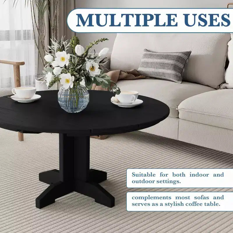 HYLEORY Outdoor Round Coffee Table, 36 Adirondack Coffee Table for Patio, Garden, Backyard