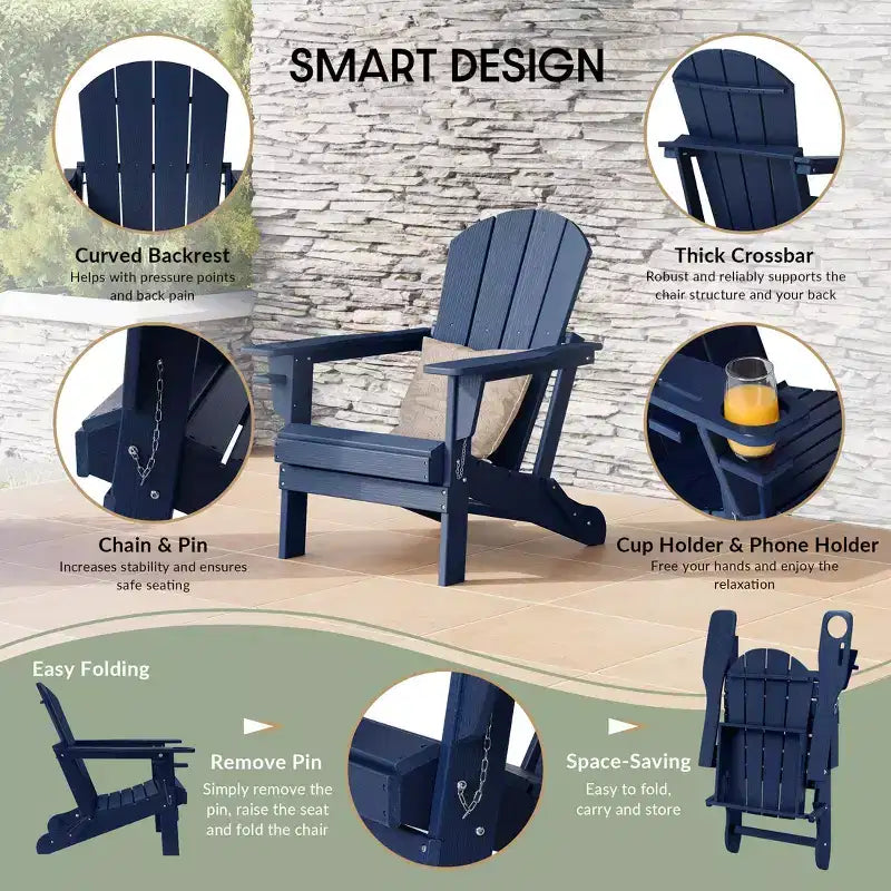 WestinTrends Nantucket Outdoor Patio HDPE Resin Adirondack Chair With Cup Holder and Phone Holder
