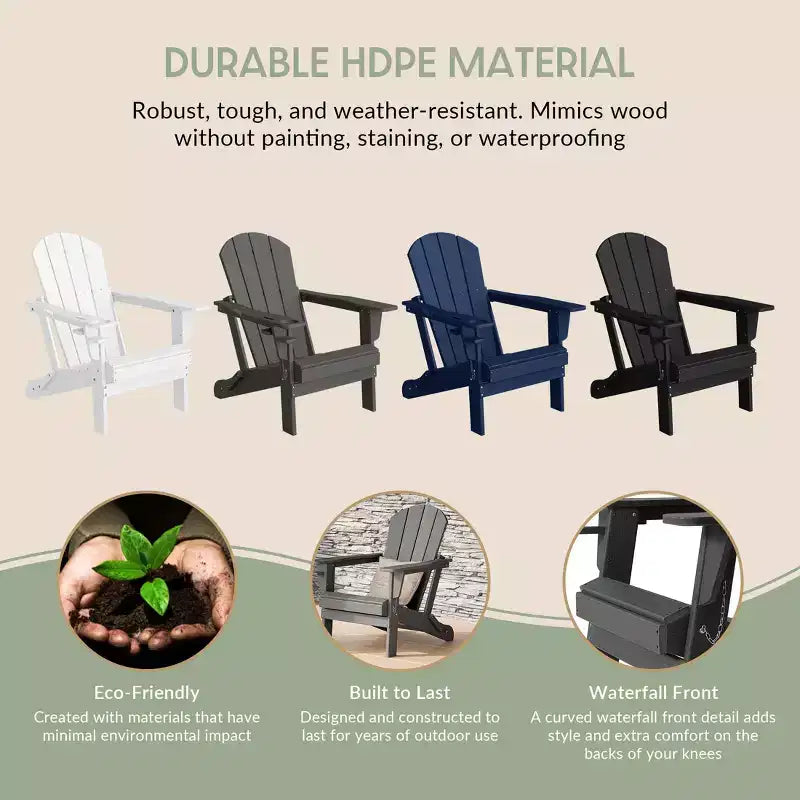 WestinTrends Nantucket Outdoor Patio HDPE Resin Folding Adirondack Chairs With Cup Holder and Phone Holder (Set of Four)