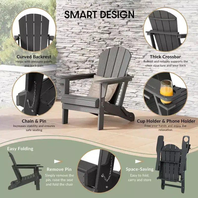 WestinTrends Nantucket Outdoor Patio HDPE Resin Folding Adirondack Chairs With Cup Holder and Phone Holder (Set of Four)