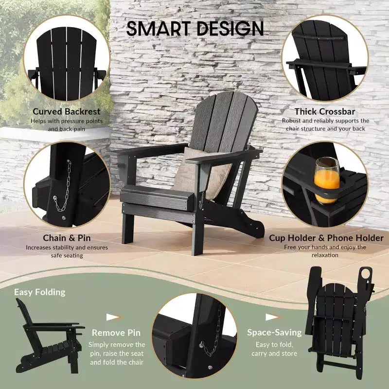 WestinTrends Nantucket Outdoor Patio HDPE Resin Folding Adirondack Chairs With Cup Holder and Phone Holder (Set of Four)