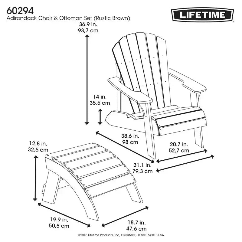 Lifetime Adirondack Chair and Ottoman Set, Rustic Brown (60294)