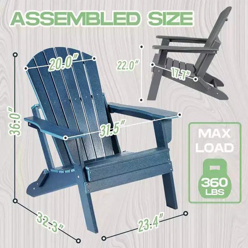 Chaise Adirondack pliante - HDPE surdimensionnée, résistante aux intempéries, fauteuil de foyer extérieur, adaptée pour patio, véranda, terrasse, jardin