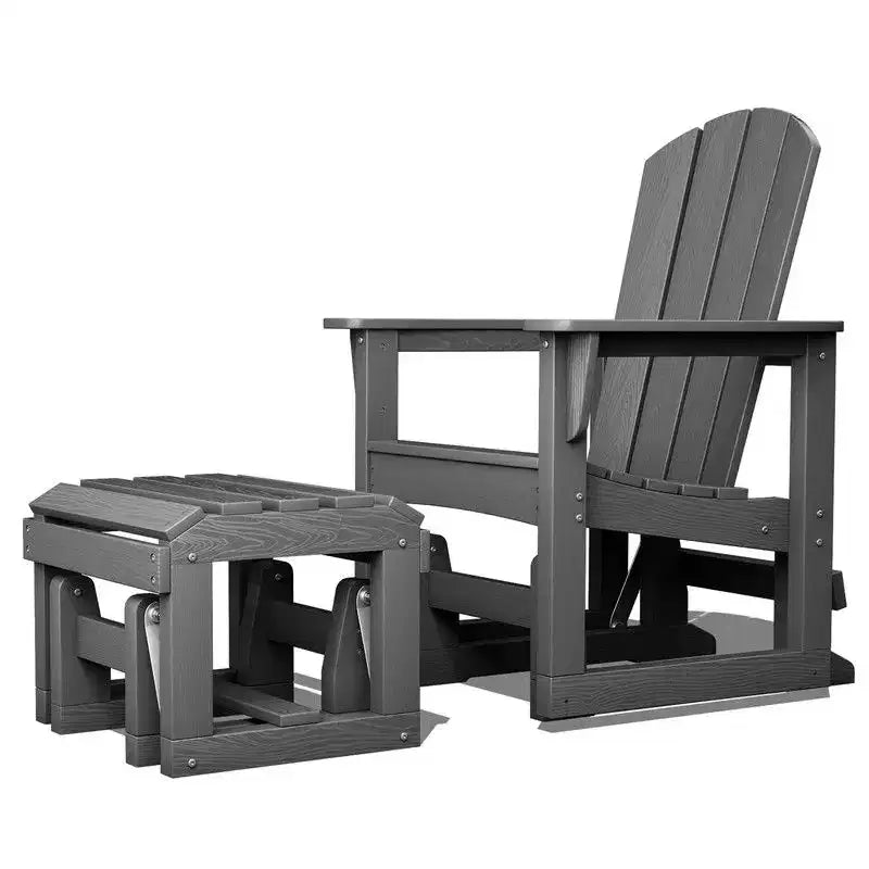 Hyleory HDPE Adirondack Rocking Chair with Ottoman Set - All-Weather Outdoor Patio Furniture, Durable Woodgrain Finish, Comfort-Contoured Seat