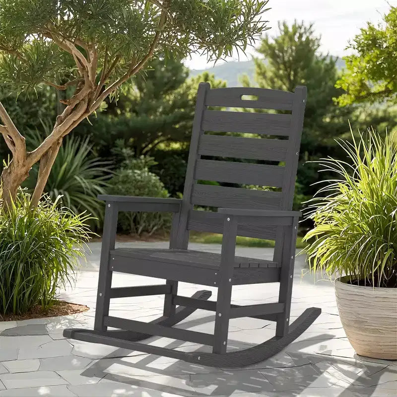Hyleory Extra Wide HDPE Outdoor Adirondack Rocking Chair with Built-In Footrest and 30 Recline for Ultimate Relaxation