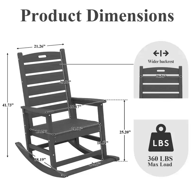 Hyleory Extra Wide HDPE Outdoor Adirondack Rocking Chair with Built-In Footrest and 30 Recline for Ultimate Relaxation