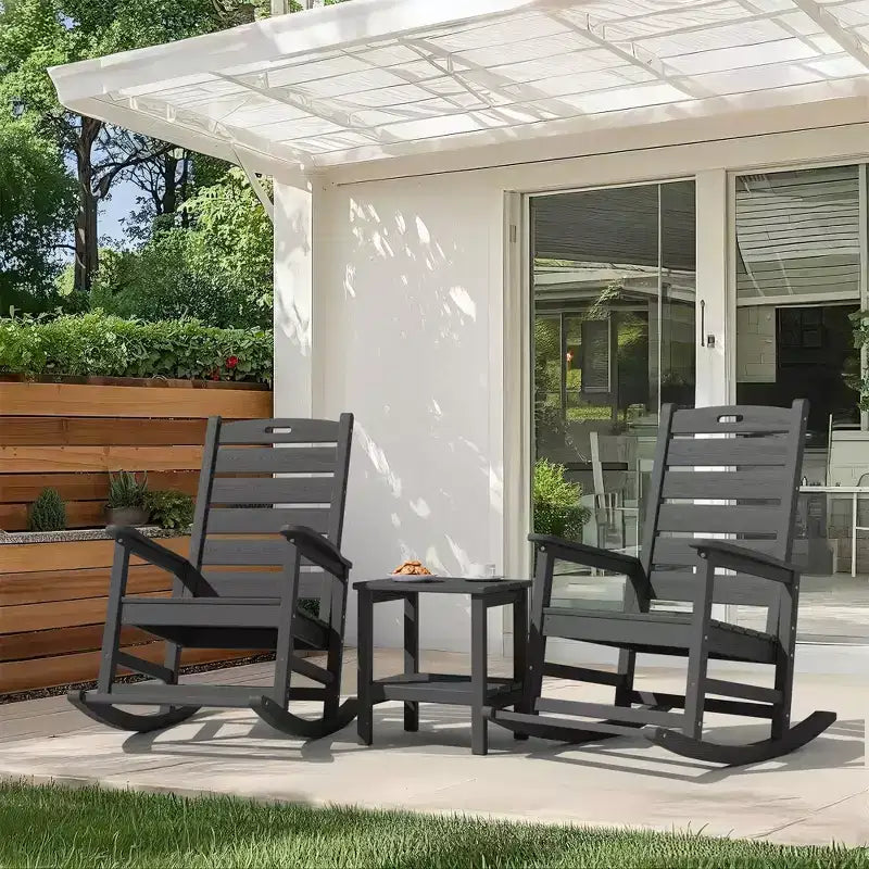 Hyleory Extra Wide HDPE Outdoor Adirondack Rocking Chair with Built-In Footrest and 30 Recline for Ultimate Relaxation