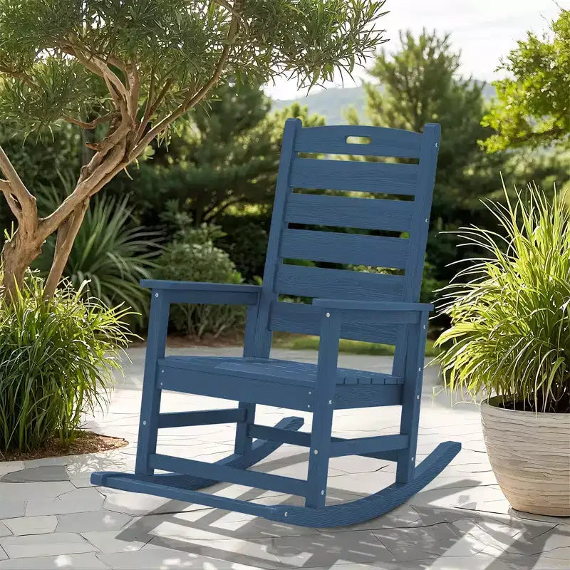 Hyleory Extra Wide HDPE Outdoor Adirondack Rocking Chair with Built-In Footrest and 30 Recline for Ultimate Relaxation