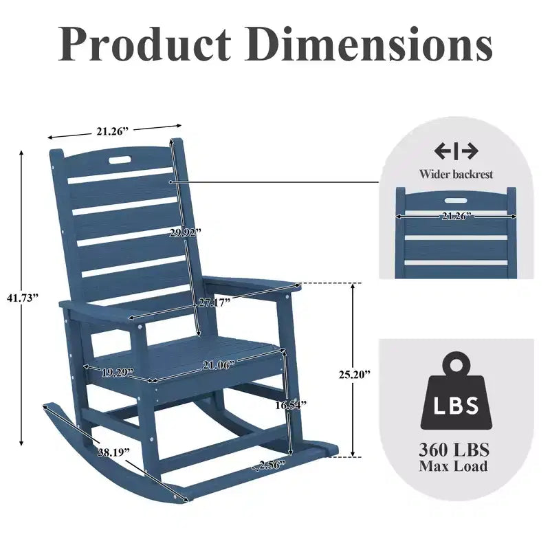 Hyleory Extra Wide HDPE Outdoor Adirondack Rocking Chair with Built-In Footrest and 30 Recline for Ultimate Relaxation