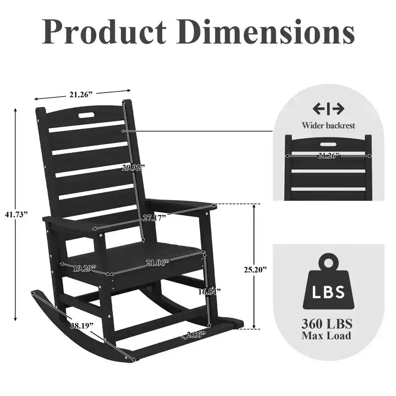 Hyleory Extra Wide HDPE Outdoor Adirondack Rocking Chair with Built-In Footrest and 30 Recline for Ultimate Relaxation