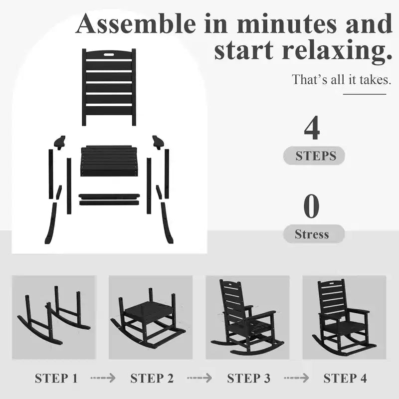 Hyleory Extra Wide HDPE Outdoor Adirondack Rocking Chair with Built-In Footrest and 30 Recline for Ultimate Relaxation