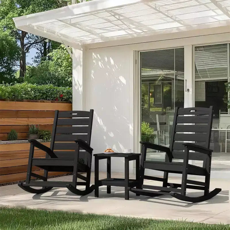 Hyleory Extra Wide HDPE Outdoor Adirondack Rocking Chair with Built-In Footrest and 30 Recline for Ultimate Relaxation